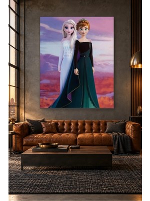 Fida Mor Gün Batımında Kraliçe Anna ve Elsa Canvas Tablo