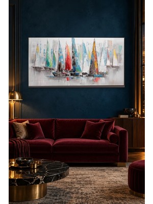 Fida Spatula Dokulu Renkli Yelkenliler Canvas Tablo