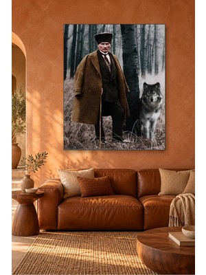 Fida Karlı Ormanda Kurtla Atatürk Canvas Tablo