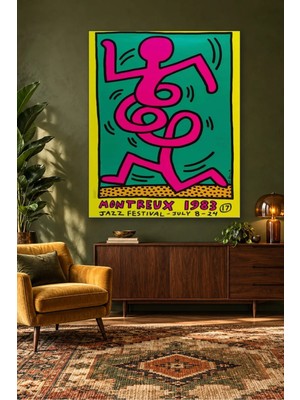 Fida Keith Haring Montreux Yeşil Fonda Pembe Dansçı Canvas Tablo