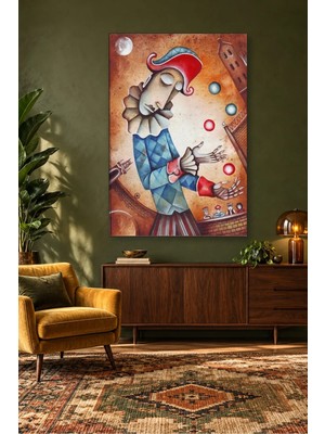 Fida Ay Altında Top Çeviren Palyaço Canvas Tablo