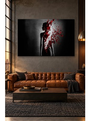 Fida Kırmızı Gül Yapraklarına Dönüşen Kadın Silueti Canvas Tablo