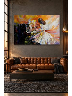 Fida Renkli Fırça Darbeleriyle Piyano Çalan Kız Canvas Tablo