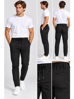 Machi Erkek Kaliteli Esnek Likralı Bilek Boy Jogger Dokuma Pantolon Arka Cepli Beli Lastikli ve Kordonlu