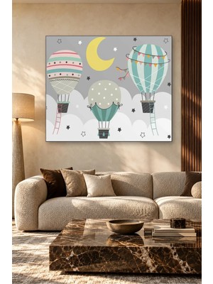 Fida Hilal ve Yıldızlarla Bulutlarda Uçan Balonlar Canvas Tablo