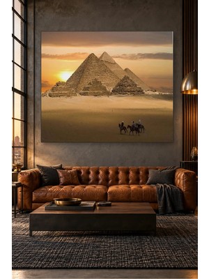 Fida Gün Batımında Gize Piramitleri ve Atlılar Canvas Tablo