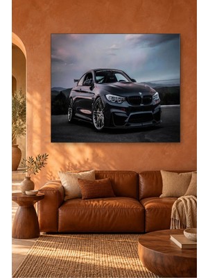 Fida Dağ Manzarasında Siyah Bmw M4 Coupe Canvas Tablo