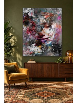 Fida Renk Patlamalı Soyut Kadın Yüzü Canvas Tablo