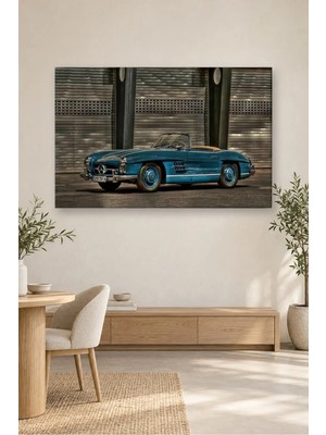 Fida Kepenkler Önünde Petrol Mavisi Mercedes 300 Sl Roadster Canvas Tablo