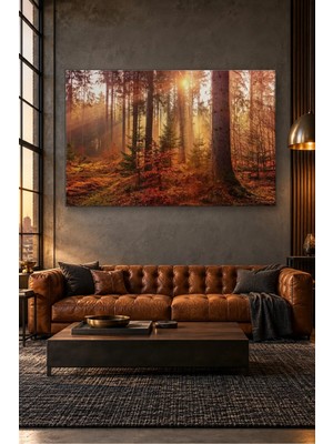 Fida Güneş Işınları Süzülen Sonbahar Ormanı Canvas Tablo