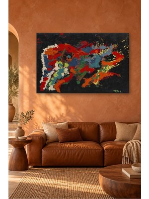 Fida Karel Appel Siyah Fonda Kırmızı Mavi Lekeler Canvas Tablo