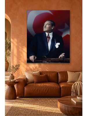 Fida Bordo Bayrak Fonunda Tespihli Atatürk Canvas Tablo