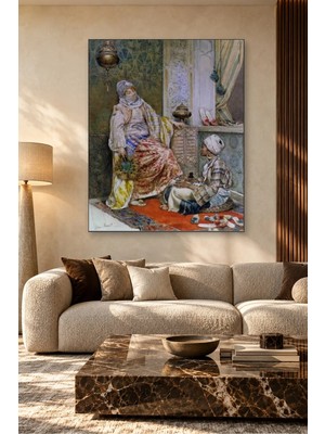Fida Osmanlı Odasında Peçeli Kadın ve Hizmetçi Oryantalist Canvas Tablo