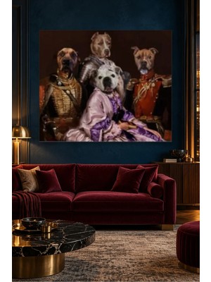 Fida Saray Kıyafetli Dört Köpekli Aile Portresi Canvas Tablo