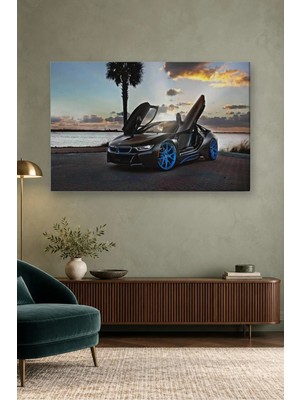 Fida Gün Batımında Kanatları Açık Bmw I8 Canvas Tablo