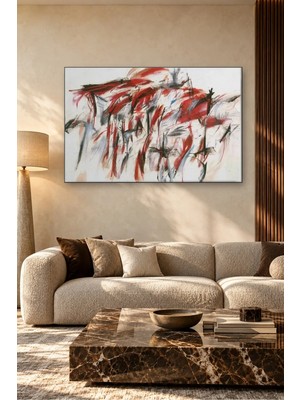 Fida Peter Brüning Kırmızı Siyah Fırça Darbeleri Soyut Canvas Tablo