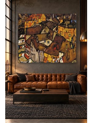 Fida Egon Schiele Kahverengi Çatılı Kasaba Evleri Canvas Tablo