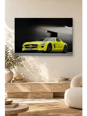 Fida Siyah Duvar Önünde Neon Sarı Mercedes Sls Canvas Tablo