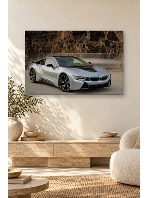Fida Kayalık Önünde Gümüş Bmw I8 Canvas Tablo