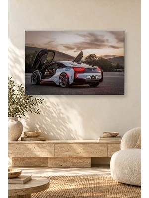 Fida Kelebek Kapıları Açık Beyaz Bmw I8 Canvas Tablo