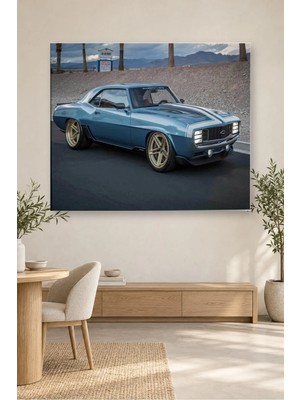 Fida Altın Jantlı Mavi Restomod Camaro Canvas Tablo