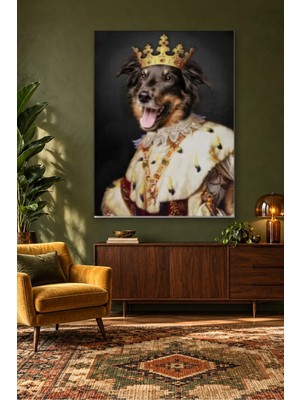 Fida Altın Taçlı Kral Köpek Canvas Tablo