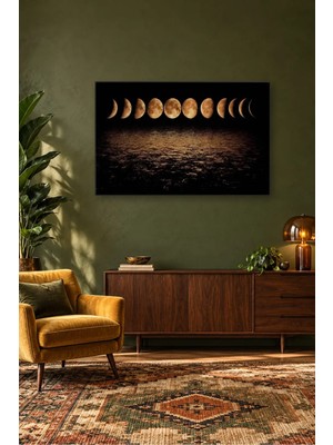 Fida Gece Denizi Üzerinde Ayın Evreleri Canvas Tablo