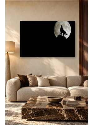 Fida Siyah Gecede Dolunaya Uluyan Kurt Silueti Canvas Tablo