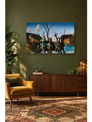 Fida Salvador Dali Filleri Yansıtan Kuğular Canvas Tablo