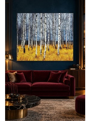 Fida Sarı Otlar Üzerinde Huş Ağacı Ormanı Canvas Tablo