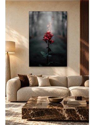 Fida Karanlık Ormanda Alev Alan Kırmızı Gül Canvas Tablo