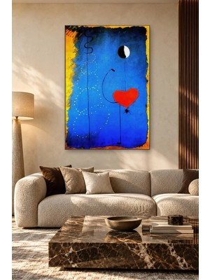 Fida Joan Miró Mavi Fonda Kırmızı Kalpli Dansçı Canvas Tablo