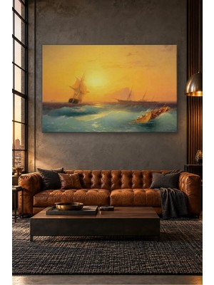 Fida Ayvazovski Cebelitarık'ta Gün Batımı ve Gemiler Canvas Tablo
