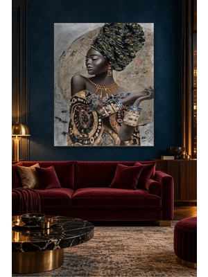 Fida Desenli Türbanlı Afrikalı Kadın Portresi Canvas Tablo