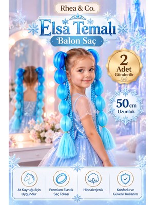 Rhea & Co. Elsa Temalı Örgülü Balon Saç – 50 cm Çocuk Saç Tokası | 2’li Set