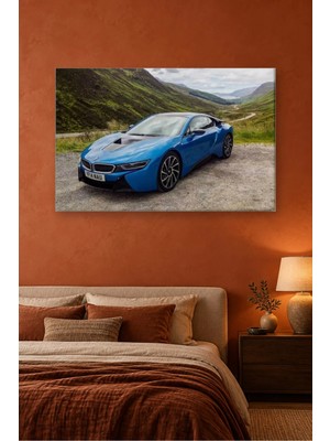 Fida Yeşil Vadide Mavi Bmw I8 Canvas Tablo
