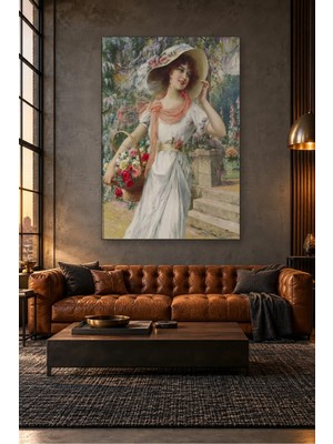 Fida Emile Vernon Çiçek Sepetli Hasır Şapkalı Kız Canvas Tablo