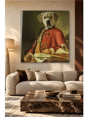 Fida Masa Başında Yazan Asil Köpek Canvas Tablo
