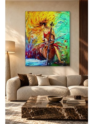 Fida Sarı Saçları Savrulan Çellist Kadın Canvas Tablo