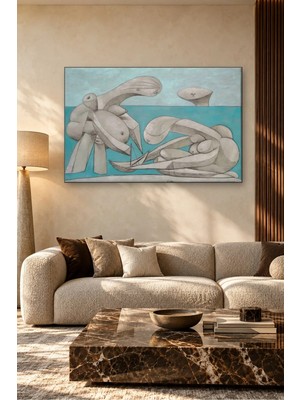 Fida Picasso Kumsalda Kayıkla Oynayan Figürler Canvas Tablo
