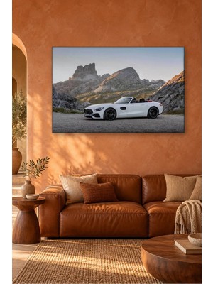 Fida Kayalık Dağlarda Beyaz Mercedes-Amg Roadster Canvas Tablo