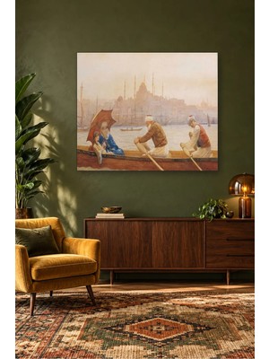 Fida Tristram Ellis Kayıkta Şemsiyeli Hanımlar ve Kayıkçılar Canvas Tablo