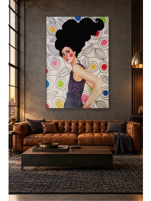 Fida Renkli Daireli Beyaz Fonda Elini Beline Koyan Kadın Canvas Tablo