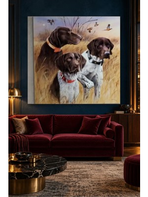 Fida Sülün Avında Üç Pointer Köpeği Canvas Tablo