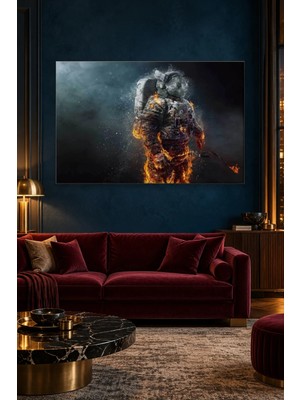 Fida Alevler Içinde Dağılan Astronot Canvas Tablo