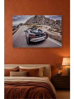 Fida Serpantin Dağ Yolunda Gümüş Bmw I8 Roadster Canvas Tablo