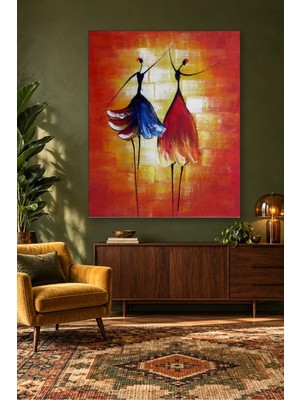 Fida Kırmızı Fonda Dans Eden Iki Balerin Canvas Tablo