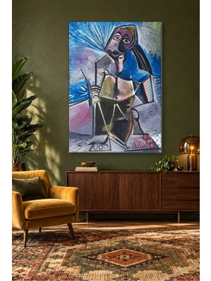 Fida Picasso Mavi Pembe Kübist Oturan Kadın Canvas Tablo