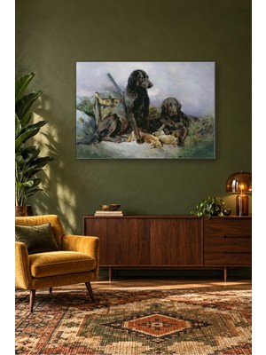Fida Av Çantası ve Tavşanlarla Iki Setter Canvas Tablo