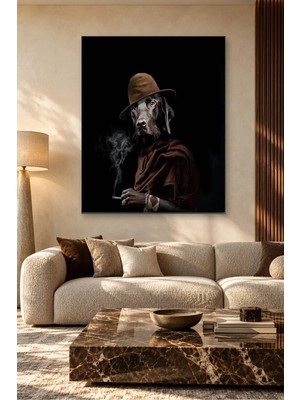 Fida Kovboy Şapkalı Sigara Içen Köpek Canvas Tablo